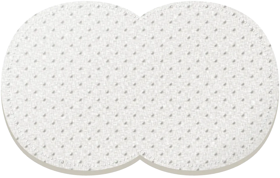 Illustration of layer 1 of a SWEAT FREE® underarm sweat pad, the top sheet: ultra-soft, breathable non-woven fabric, the side that faces you, for comfort through the day.